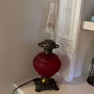 Vintage Red Glass Oil Lamp